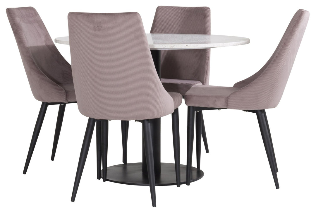 Venture Home Razzia Dining Table 106cm -White Terazzo / Black +Leone Dining Chair - Black Legs / Dusty PinkCorduroy _4