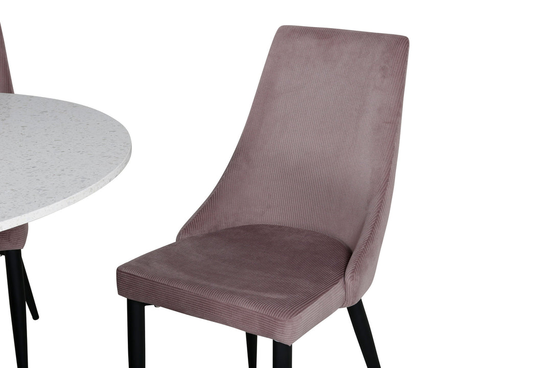 Venture Home Razzia Dining Table 106cm -White Terazzo / Black +Leone Dining Chair - Black Legs / Dusty PinkCorduroy _4