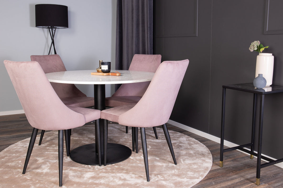 Venture Home Razzia Dining Table 106cm -White Terazzo / Black +Leone Dining Chair - Black Legs / Dusty PinkCorduroy _4
