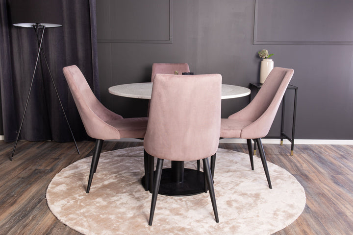 Venture Home Razzia Dining Table 106cm -White Terazzo / Black +Leone Dining Chair - Black Legs / Dusty PinkCorduroy _4