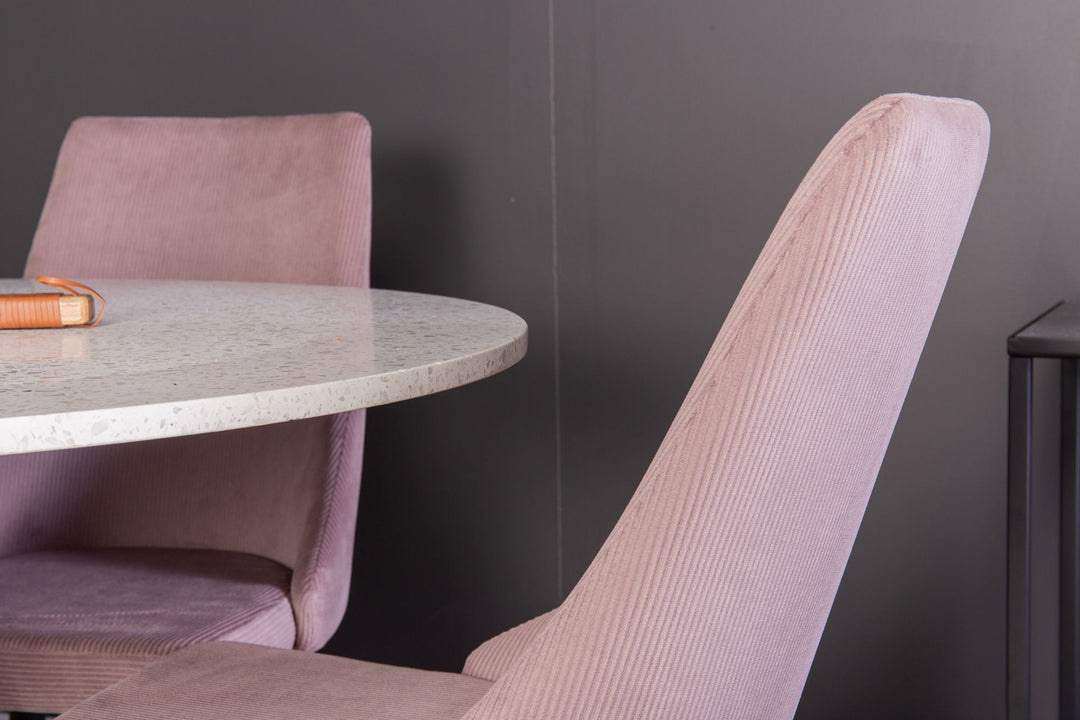 Venture Home Razzia Dining Table 106cm -White Terazzo / Black +Leone Dining Chair - Black Legs / Dusty PinkCorduroy _4