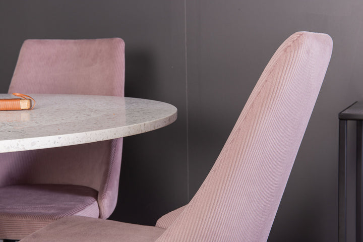 Venture Home Razzia Dining Table 106cm -White Terazzo / Black +Leone Dining Chair - Black Legs / Dusty PinkCorduroy _4
