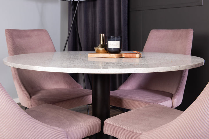 Venture Home Razzia Dining Table 106cm -White Terazzo / Black +Leone Dining Chair - Black Legs / Dusty PinkCorduroy _4