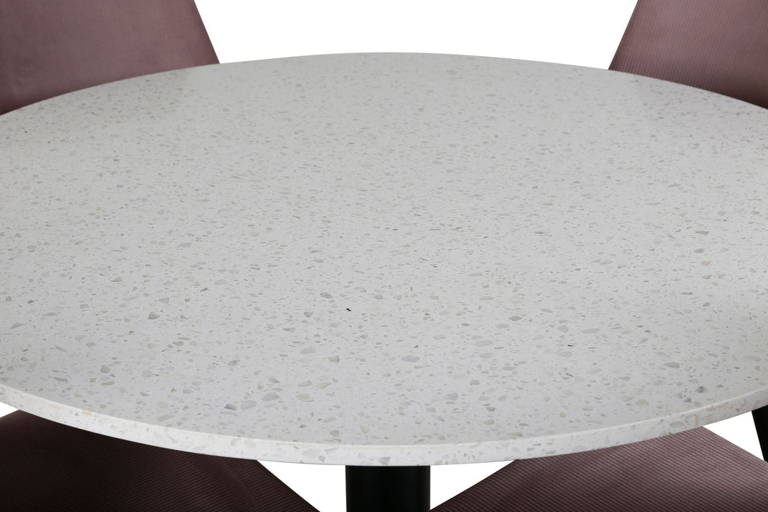 Venture Home Razzia Dining Table 106cm -White Terazzo / Black +Leone Dining Chair - Black Legs / Dusty PinkCorduroy _4