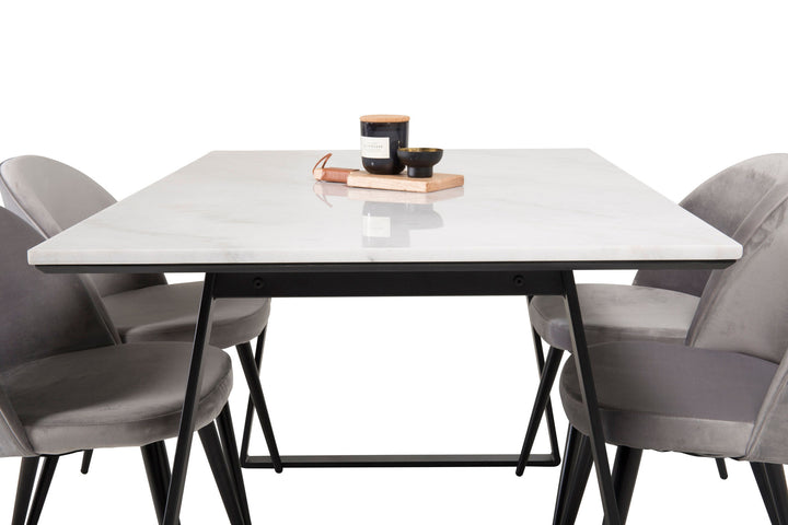 Venture Home Estelle Dining Table 140*90 - White Marble / Black LegsVelvet Matstol - Svart /