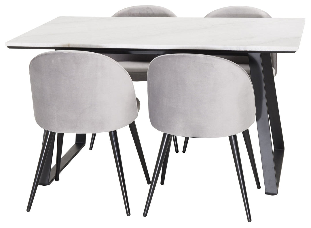 Venture Home Estelle Dining Table 140*90 - White Marble / Black LegsVelvet Matstol - Svart /