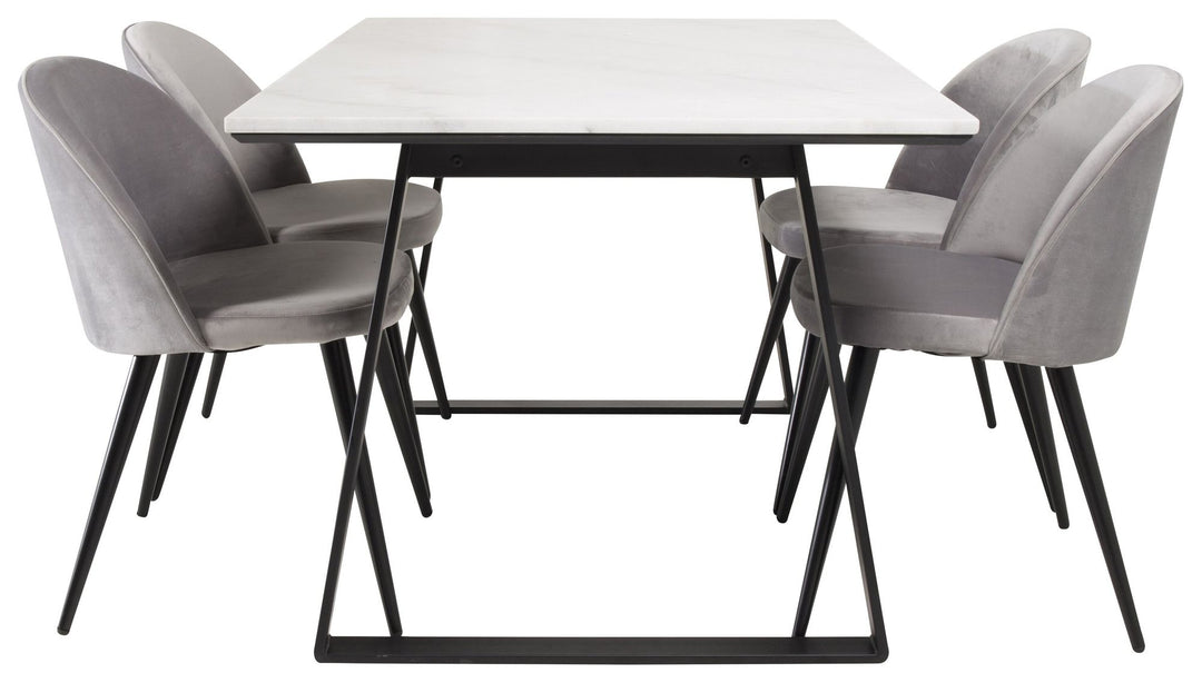 Venture Home Estelle Dining Table 140*90 - White Marble / Black LegsVelvet Matstol - Svart /