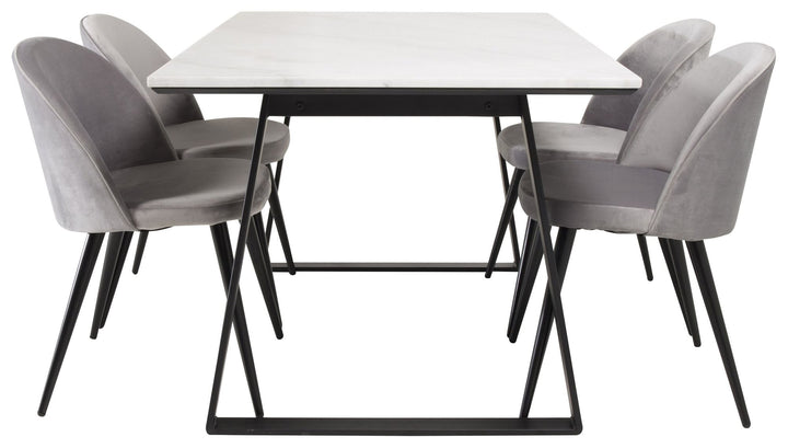 Venture Home Estelle Dining Table 140*90 - White Marble / Black LegsVelvet Matstol - Svart /
