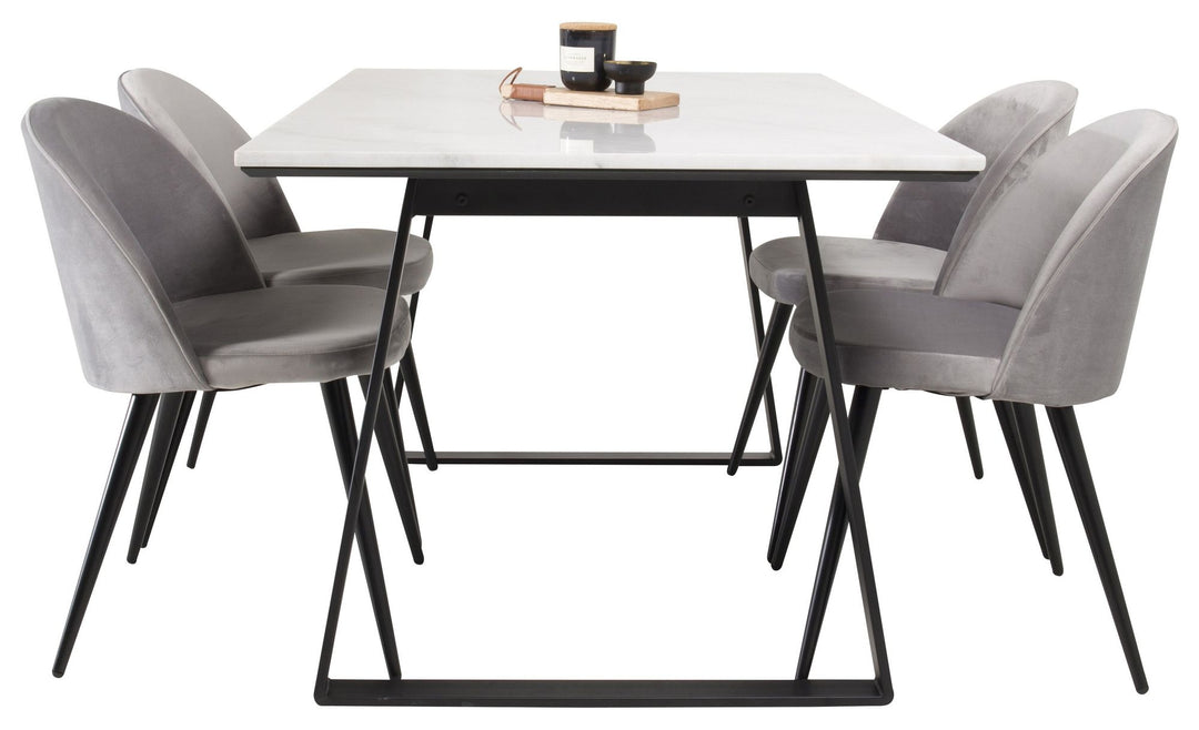 Venture Home Estelle Dining Table 140*90 - White Marble / Black LegsVelvet Matstol - Svart /
