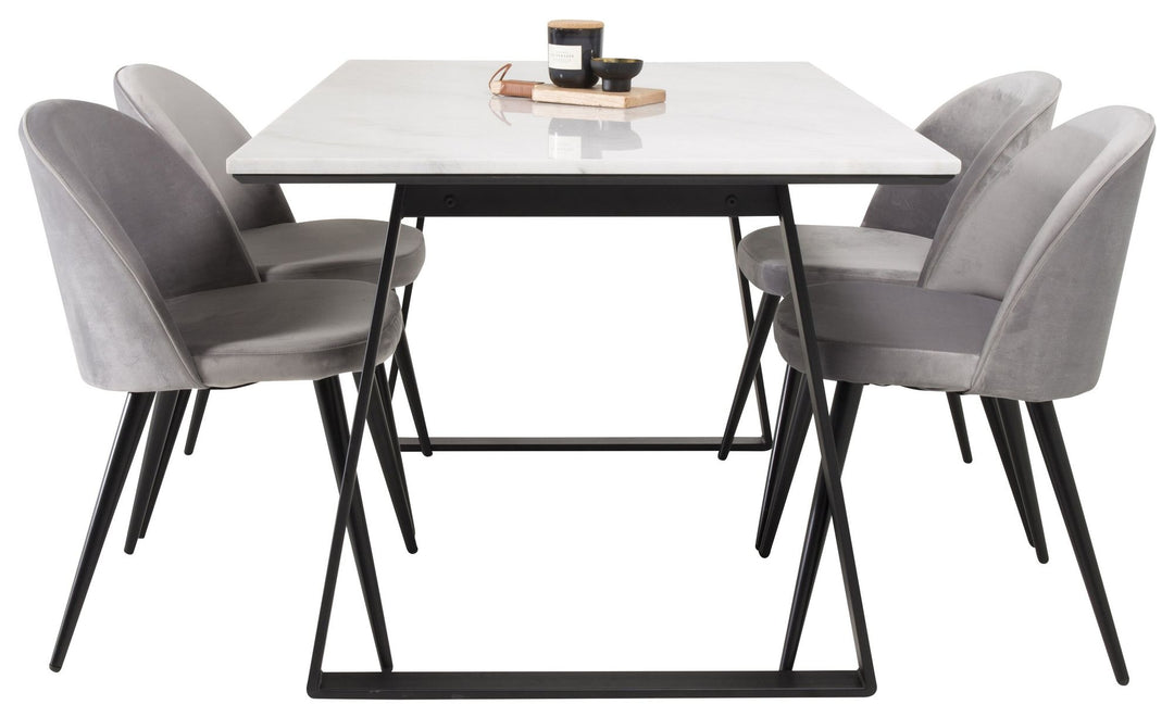 Venture Home Estelle Dining Table 140*90 - White Marble / Black LegsVelvet Matstol - Svart /