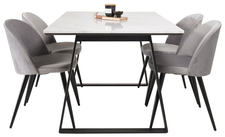 Venture Home Estelle Dining Table 140*90 - White Marble / Black LegsVelvet Matstol - Svart /
