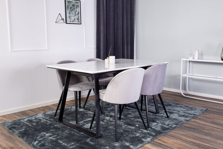 Venture Home Estelle Dining Table 140*90 - White Marble / Black LegsVelvet Matstol - Svart /