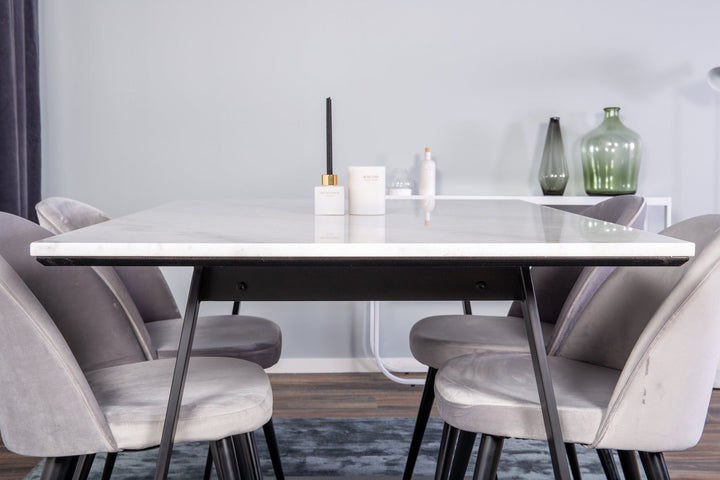 Venture Home Estelle Dining Table 140*90 - White Marble / Black LegsVelvet Matstol - Svart /