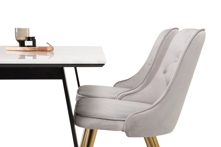 Venture Home Estelle Dining Table 140*90 - White Marble / Black LegsVelvet Deluxe Dining Chai