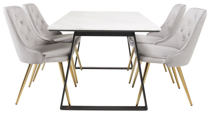 Venture Home Estelle Dining Table 140*90 - White Marble / Black LegsVelvet Deluxe Dining Chai