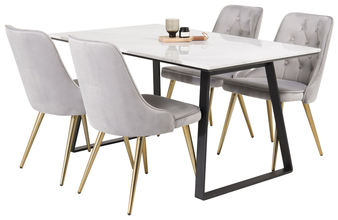 Venture Home Estelle Dining Table 140*90 - White Marble / Black LegsVelvet Deluxe Dining Chai