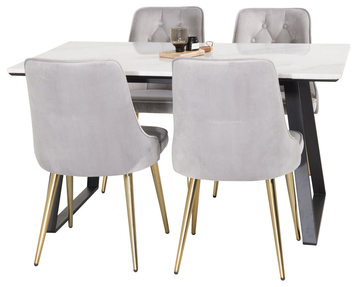 Venture Home Estelle Dining Table 140*90 - White Marble / Black LegsVelvet Deluxe Dining Chai