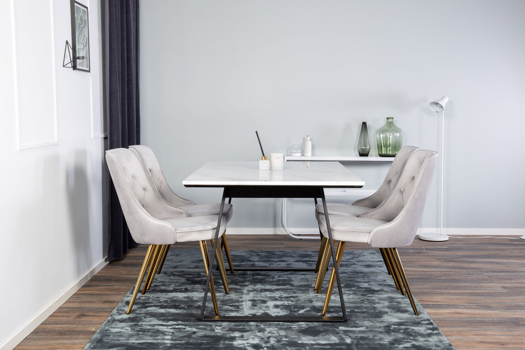 Venture Home Estelle Dining Table 140*90 - White Marble / Black LegsVelvet Deluxe Dining Chai