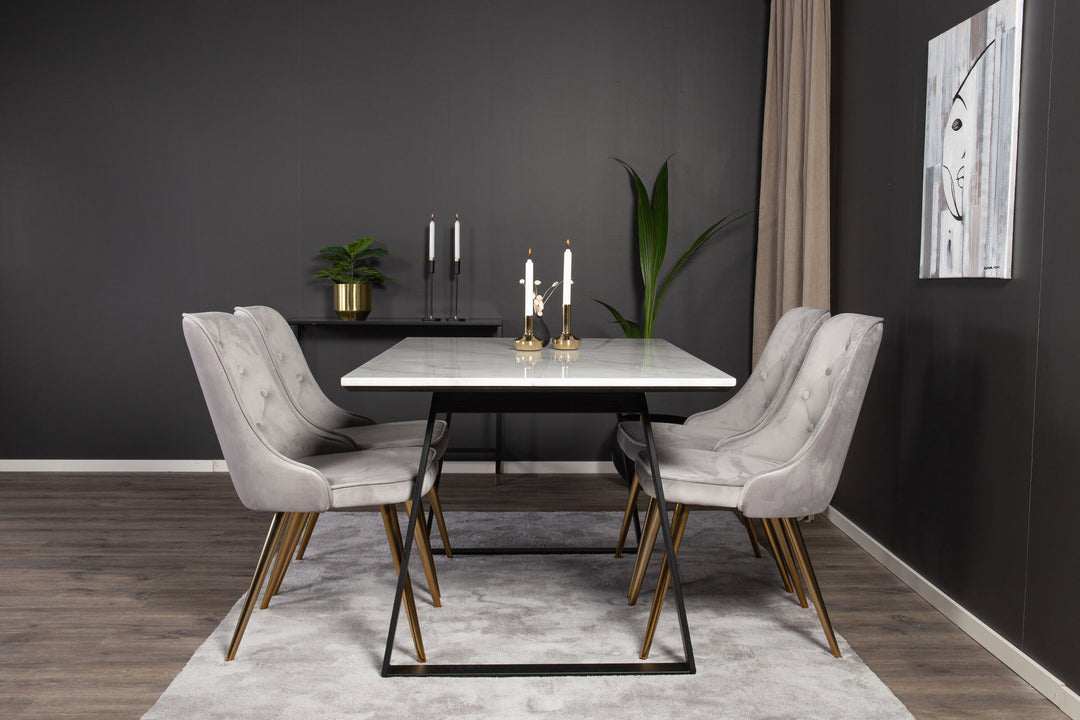 Venture Home Estelle Dining Table 140*90 - White Marble / Black LegsVelvet Deluxe Dining Chai