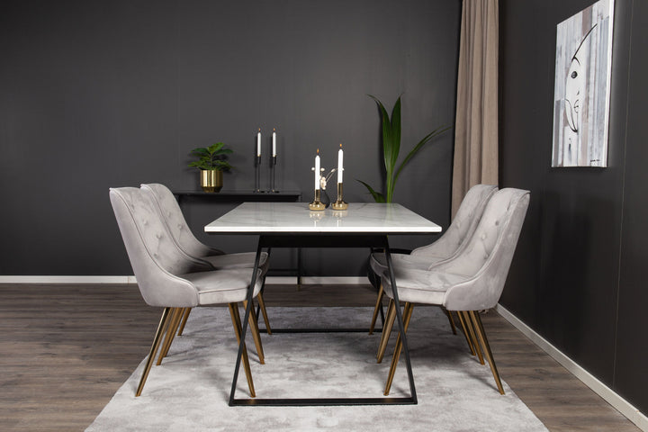 Venture Home Estelle Dining Table 140*90 - White Marble / Black LegsVelvet Deluxe Dining Chai