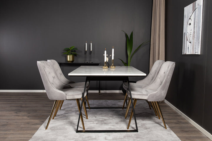 Venture Home Estelle Dining Table 140*90 - White Marble / Black LegsVelvet Deluxe Dining Chai