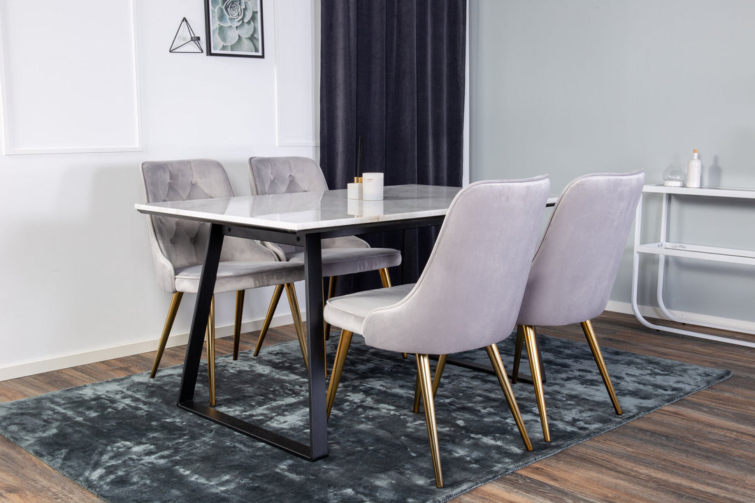 Venture Home Estelle Dining Table 140*90 - White Marble / Black LegsVelvet Deluxe Dining Chai