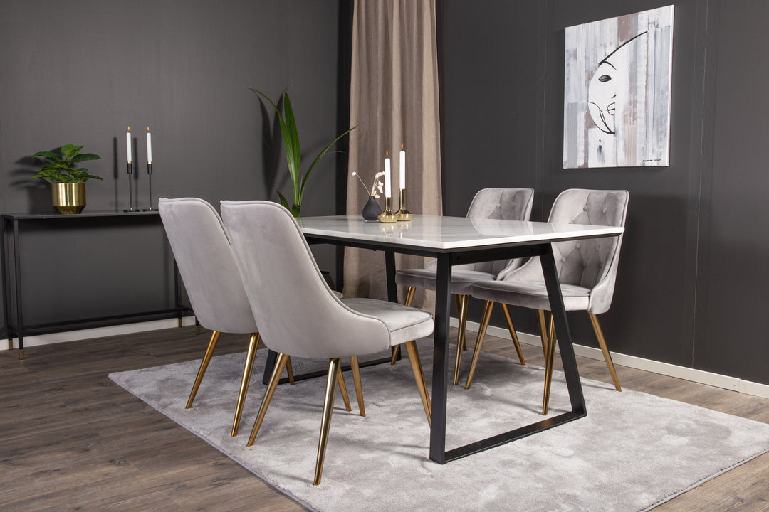 Venture Home Estelle Dining Table 140*90 - White Marble / Black LegsVelvet Deluxe Dining Chai