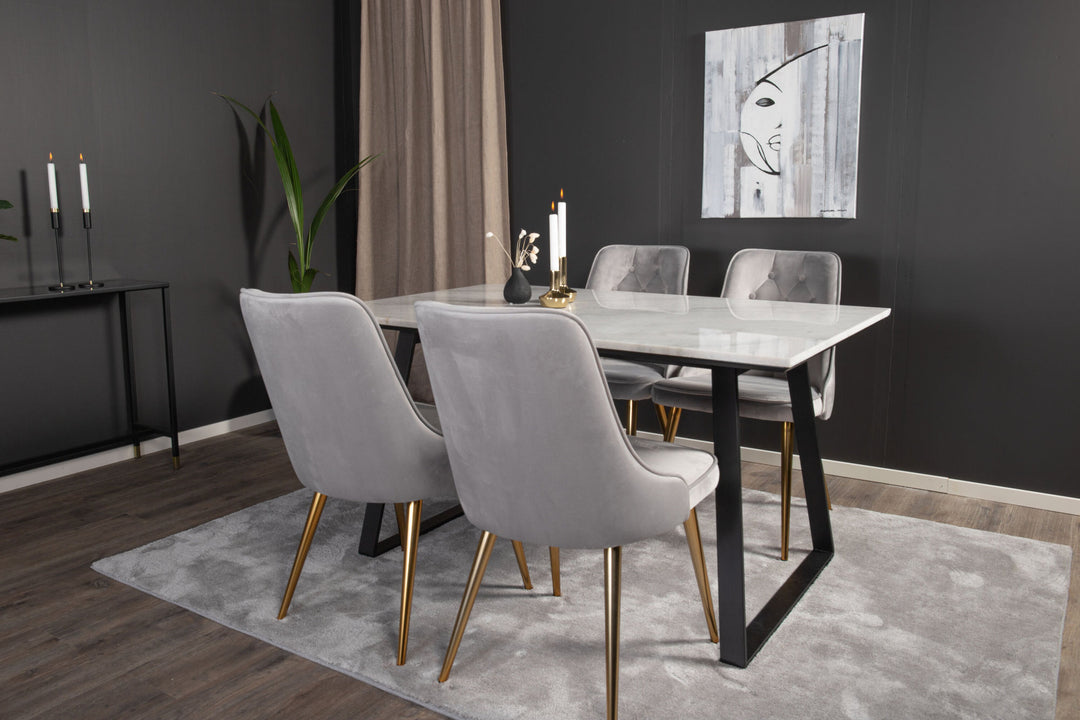 Venture Home Estelle Dining Table 140*90 - White Marble / Black LegsVelvet Deluxe Dining Chai