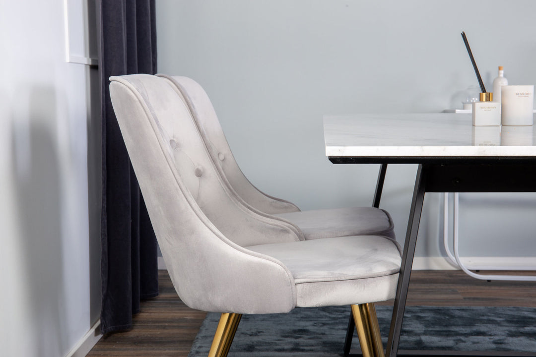 Venture Home Estelle Dining Table 140*90 - White Marble / Black LegsVelvet Deluxe Dining Chai