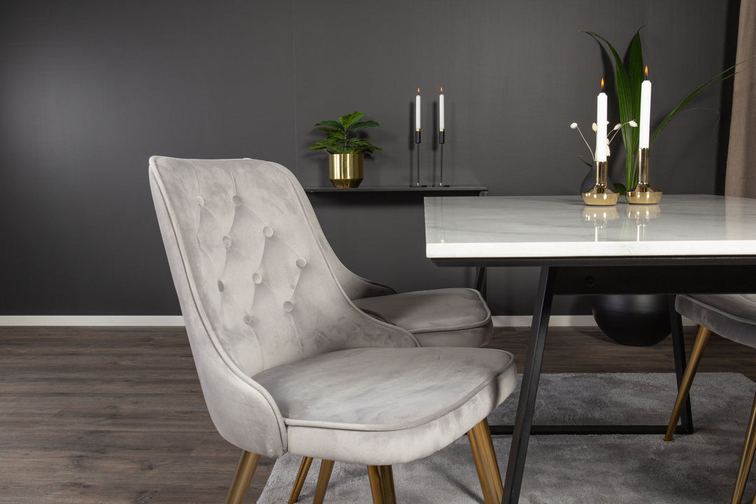 Venture Home Estelle Dining Table 140*90 - White Marble / Black LegsVelvet Deluxe Dining Chai