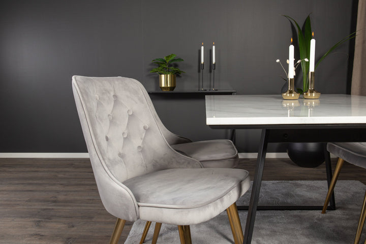 Venture Home Estelle Dining Table 140*90 - White Marble / Black LegsVelvet Deluxe Dining Chai