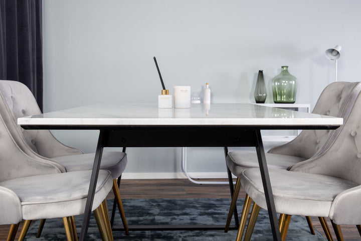 Venture Home Estelle Dining Table 140*90 - White Marble / Black LegsVelvet Deluxe Dining Chai