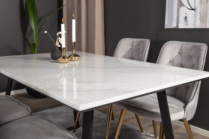 Venture Home Estelle Dining Table 140*90 - White Marble / Black LegsVelvet Deluxe Dining Chai