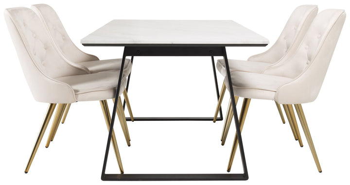 Venture Home Estelle Dining Table 140*90 - White Marble / Black Legs + Velvet Deluxe Dining C