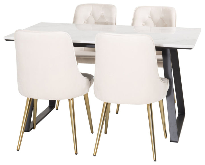 Venture Home Estelle Dining Table 140*90 - White Marble / Black Legs + Velvet Deluxe Dining C