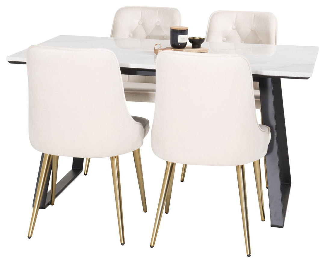 Venture Home Estelle Dining Table 140*90 - White Marble / Black Legs + Velvet Deluxe Dining C