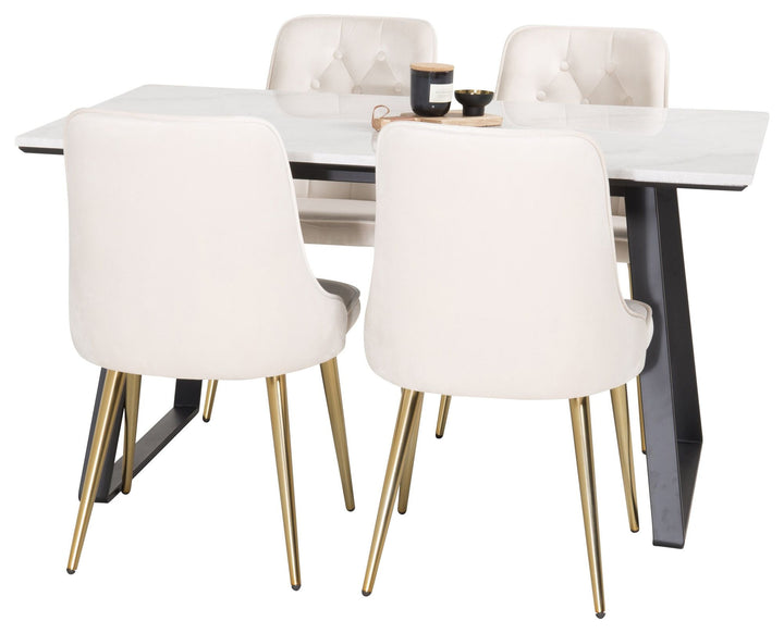 Venture Home Estelle Dining Table 140*90 - White Marble / Black Legs + Velvet Deluxe Dining C