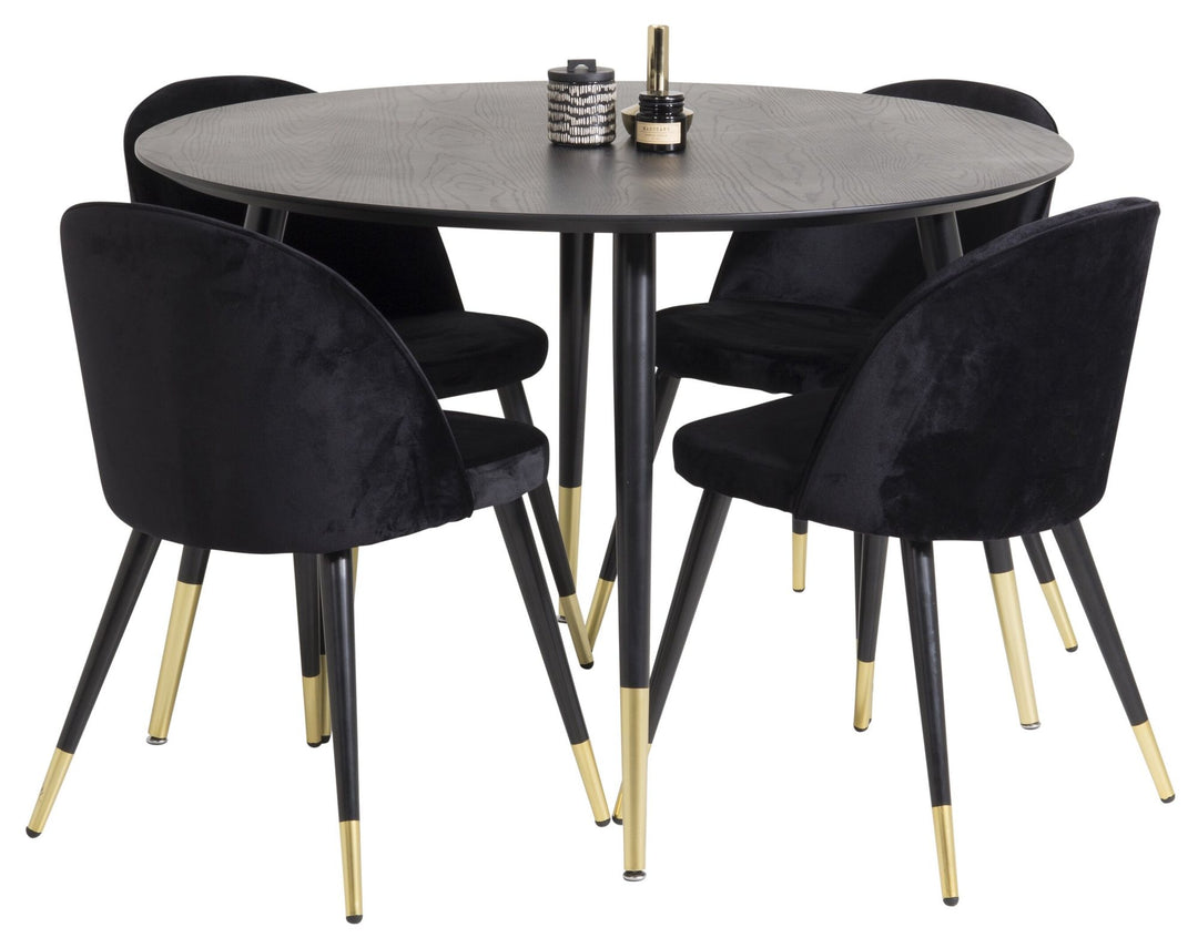 Venture Home Dipp Dining Table - 115cm - Black Veneer / black legs w brass dipp +Velvet Brass