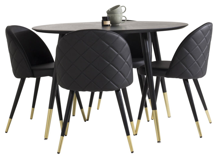 Venture Home Dipp Dining Table - 115cm - Black Veneer / black legs w brass dipp +Velvet dinin
