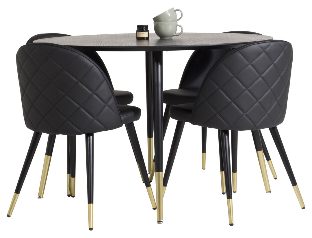 Venture Home Dipp Dining Table - 115cm - Black Veneer / black legs w brass dipp +Velvet dinin