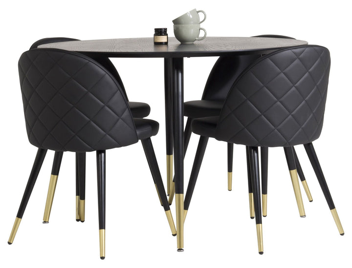 Venture Home Dipp Dining Table - 115cm - Black Veneer / black legs w brass dipp +Velvet dinin