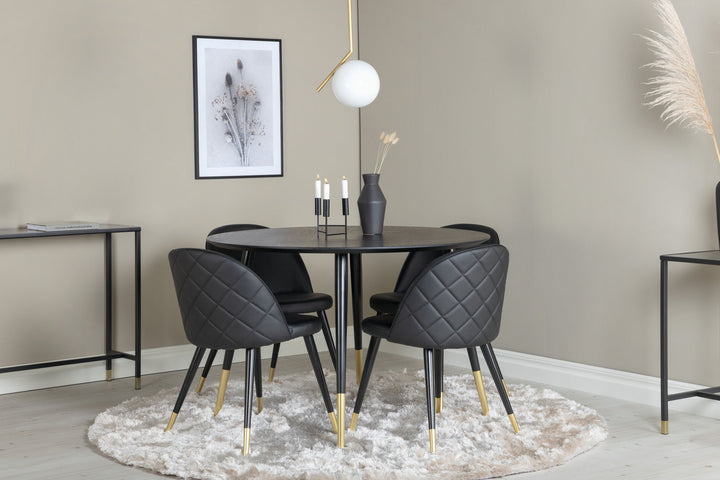 Venture Home Dipp Dining Table - 115cm - Black Veneer / black legs w brass dipp +Velvet dinin