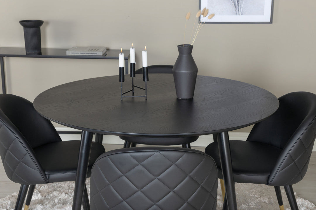 Venture Home Dipp Dining Table - 115cm - Black Veneer / black legs w brass dipp +Velvet dinin