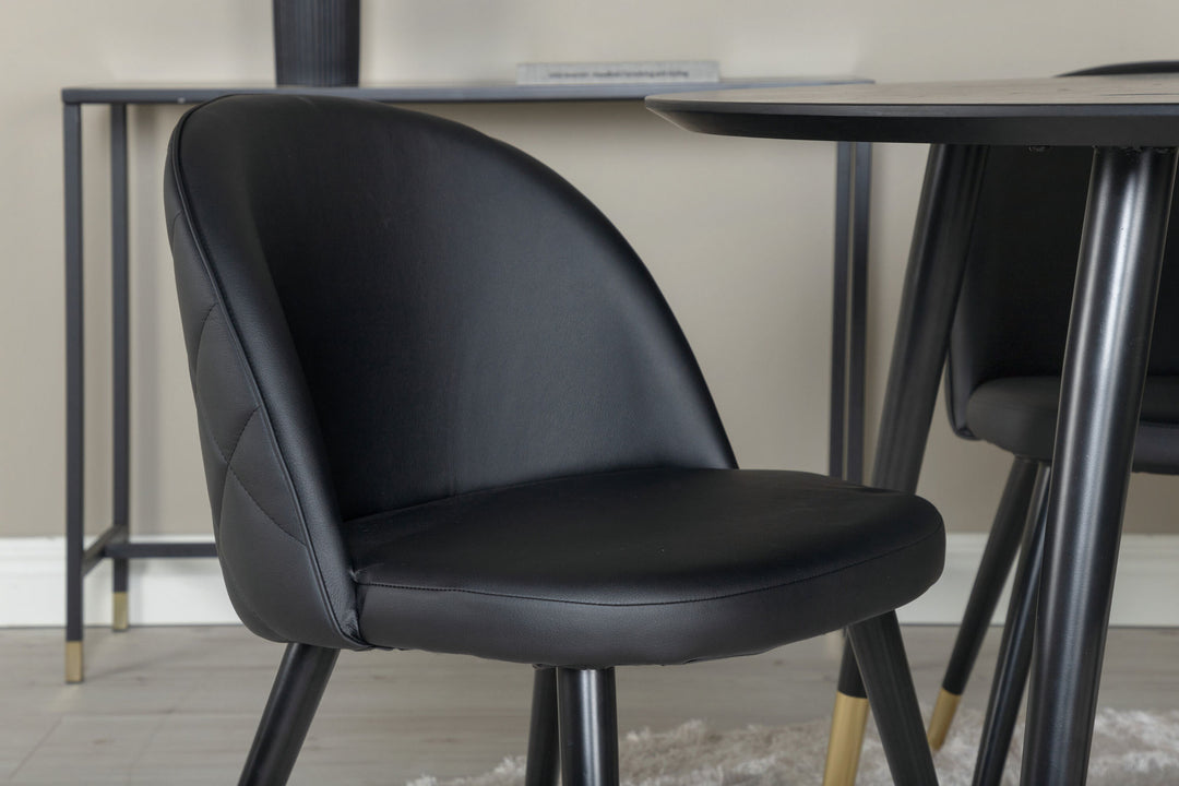 Venture Home Dipp Dining Table - 115cm - Black Veneer / black legs w brass dipp +Velvet dinin