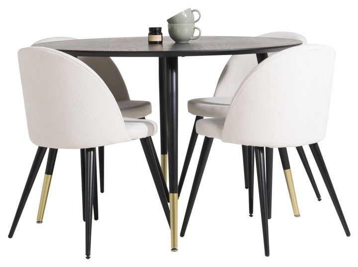 Venture Home Dipp Dining Table - 115cm - Black Veneer / black legs w brass dipp +Velvet Dinin