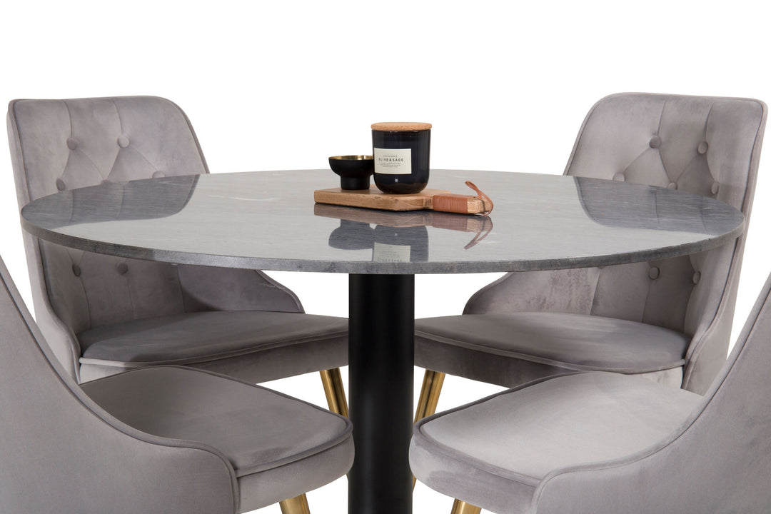 Venture Home Estelle runt Matbord - Svart / Svart marmor - ø106*H75Velvet Deluxe Dining Chair
