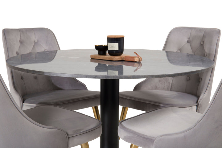 Venture Home Estelle runt Matbord - Svart / Svart marmor - ø106*H75Velvet Deluxe Dining Chair