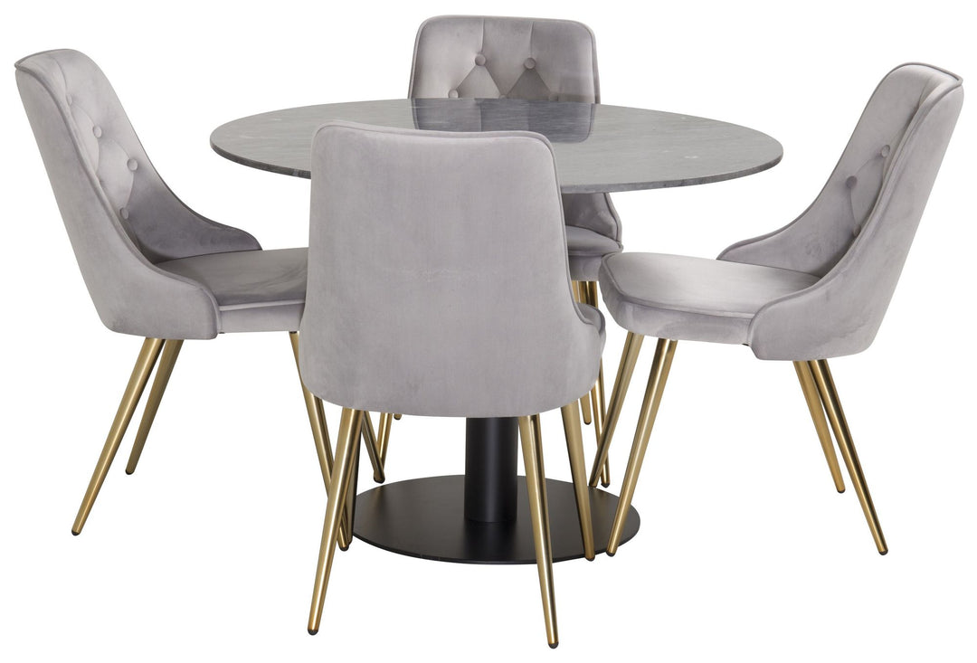 Venture Home Estelle runt Matbord - Svart / Svart marmor - ø106*H75Velvet Deluxe Dining Chair