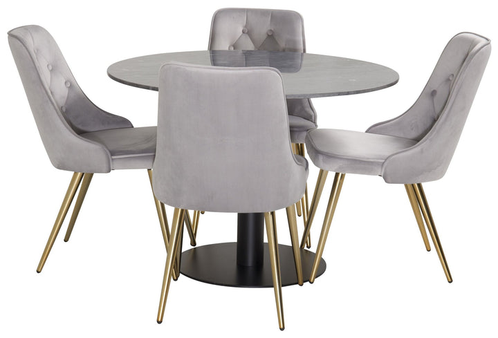 Venture Home Estelle runt Matbord - Svart / Svart marmor - ø106*H75Velvet Deluxe Dining Chair