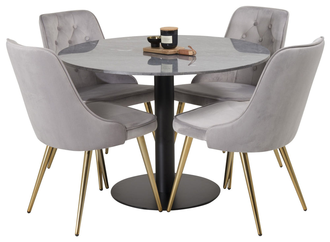 Venture Home Estelle runt Matbord - Svart / Svart marmor - ø106*H75Velvet Deluxe Dining Chair